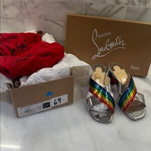 Christian Louboutin Silver Heels with Rainbow Stripes